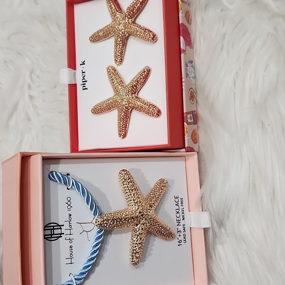 House of Harlow🔹️  16" Starfish Blue Rope Necklace And Piper K Earring Star Set - Picture 9 of 10